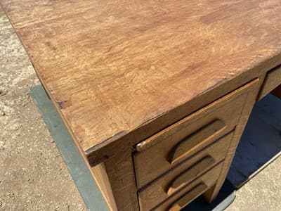 Rucker Fuller Antique Oak Partners Desk Needs Restoration - Thumbnail 11