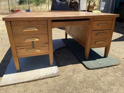 Rucker Fuller Antique Oak Partners Desk Needs Restoration - Thumbnail 17