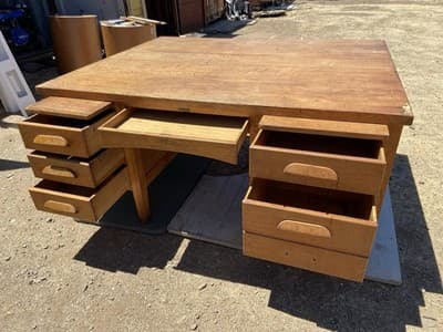 Rucker Fuller Antique Oak Partners Desk Needs Restoration - Thumbnail 12