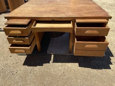 Rucker Fuller Antique Oak Partners Desk Needs Restoration - Thumbnail 19