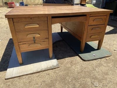 Rucker Fuller Antique Oak Partners Desk Needs Restoration - Thumbnail 24