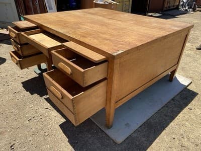 Rucker Fuller Antique Oak Partners Desk Needs Restoration - Thumbnail 20