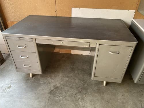 Vintage Art Metal Tanker Desk With Typewriter Compartment - Image 1