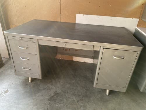 Vintage Art Metal Tanker Desk With Typewriter Compartment - Thumbnail 2