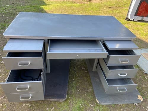 Steelcase Vintage Mid Century Modern Metal Tanker Desk Has Some Patina - Thumbnail 9