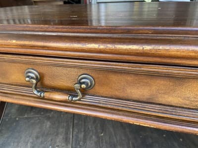 Antique English Partners Desk With Leather Top And Lion Paws , Needs Restoration - Thumbnail 3