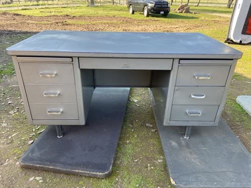 Steelcase Vintage Mid Century Modern Metal Tanker Desk Has Some Patina - Thumbnail 11