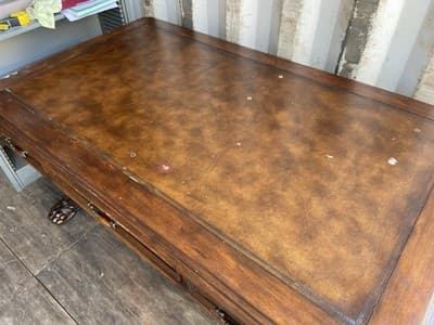 Antique English Partners Desk With Leather Top And Lion Paws , Needs Restoration - Thumbnail 14