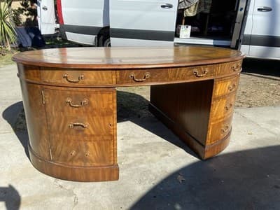 vintage Maitland Smith Oval Partners Desk Victorian burl wood style - Image 1