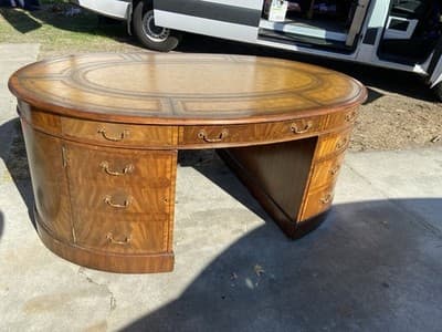 vintage Maitland Smith Oval Partners Desk Victorian burl wood style - Thumbnail 2