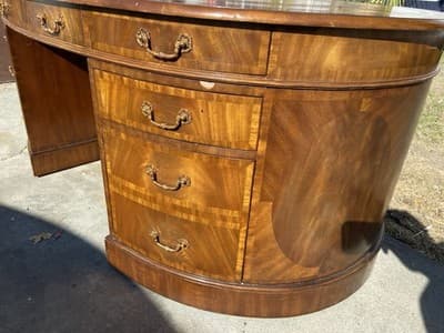 vintage Maitland Smith Oval Partners Desk Victorian burl wood style - Thumbnail 7