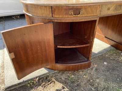 vintage Maitland Smith Oval Partners Desk Victorian burl wood style - Thumbnail 4