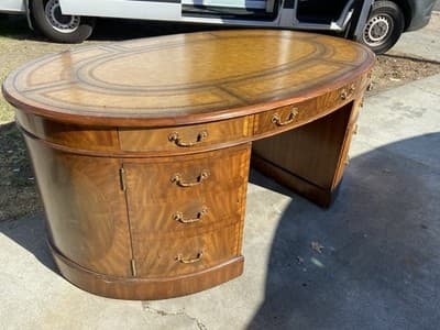 vintage Maitland Smith Oval Partners Desk Victorian burl wood style - Thumbnail 5