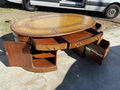 vintage Maitland Smith Oval Partners Desk Victorian burl wood style - Thumbnail 20