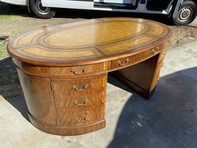 vintage Maitland Smith Oval Partners Desk Victorian burl wood style - Thumbnail 19