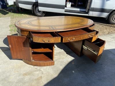 vintage Maitland Smith Oval Partners Desk Victorian burl wood style - Thumbnail 17