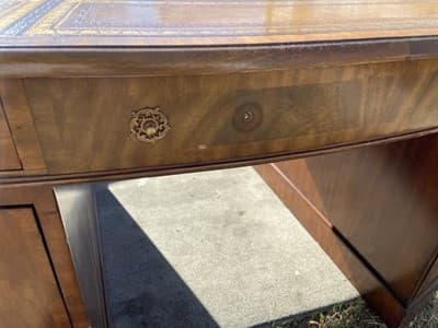 vintage Maitland Smith Oval Partners Desk Victorian burl wood style - Thumbnail 22