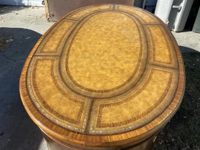 vintage Maitland Smith Oval Partners Desk Victorian burl wood style - Thumbnail 15