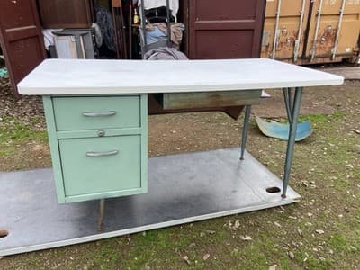 Vintage Mid Century Modern Industrial Steel Metal School Writing Teachers Desk - Image 1