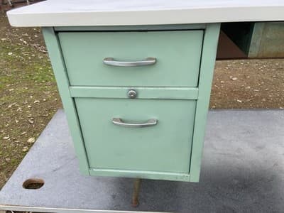 Vintage Mid Century Modern Industrial Steel Metal School Writing Teachers Desk - Thumbnail 3