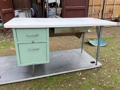 Vintage Mid Century Modern Industrial Steel Metal School Writing Teachers Desk - Thumbnail 15