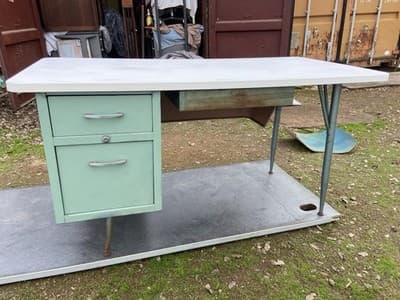 Vintage Mid Century Modern Industrial Steel Metal School Writing Teachers Desk - Thumbnail 10