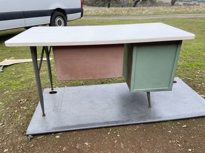 Vintage Mid Century Modern Industrial Steel Metal School Writing Teachers Desk - Thumbnail 6