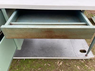 Vintage Mid Century Modern Industrial Steel Metal School Writing Teachers Desk - Thumbnail 9