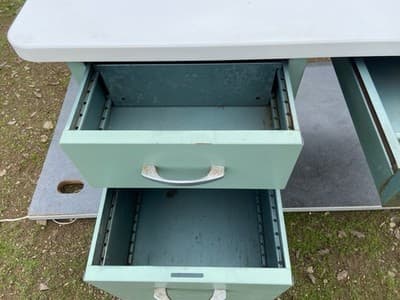 Vintage Mid Century Modern Industrial Steel Metal School Writing Teachers Desk - Thumbnail 11