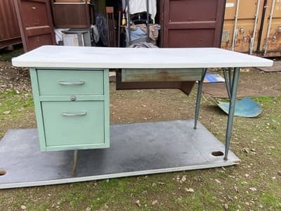 Vintage Mid Century Modern Industrial Steel Metal School Writing Teachers Desk - Thumbnail 14