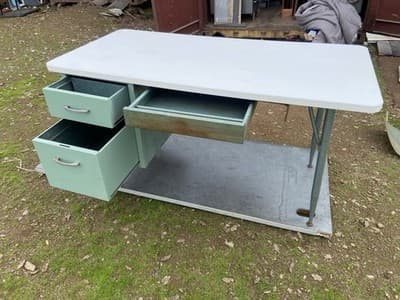 Vintage Mid Century Modern Industrial Steel Metal School Writing Teachers Desk - Thumbnail 12