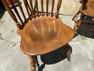 5 Vintage Ethan Allen 10-6020 Fiddleback Duxbury Nutmeg  Dining Chairs Some Wear - Thumbnail 4