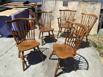 5 Vintage Ethan Allen 10-6020 Fiddleback Duxbury Nutmeg  Dining Chairs Some Wear - Thumbnail 6