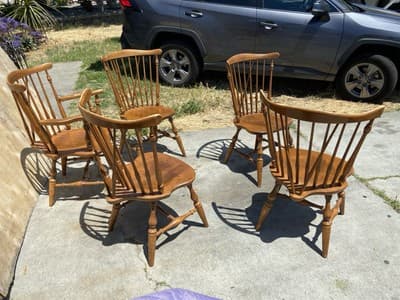 5 Vintage Ethan Allen 10-6020 Fiddleback Duxbury Nutmeg  Dining Chairs Some Wear - Thumbnail 5