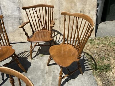 5 Vintage Ethan Allen 10-6020 Fiddleback Duxbury Nutmeg  Dining Chairs Some Wear - Thumbnail 3