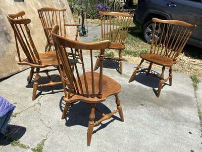 5 Vintage Ethan Allen 10-6020 Fiddleback Duxbury Nutmeg  Dining Chairs Some Wear - Thumbnail 14