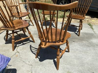 5 Vintage Ethan Allen 10-6020 Fiddleback Duxbury Nutmeg  Dining Chairs Some Wear - Thumbnail 13