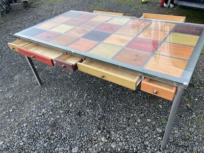 Venezia Furniture Modern Brushed Steel Table Partners Desk With Wooden Squares - Thumbnail 7