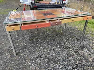 Venezia Furniture Modern Brushed Steel Table Partners Desk With Wooden Squares - Thumbnail 4