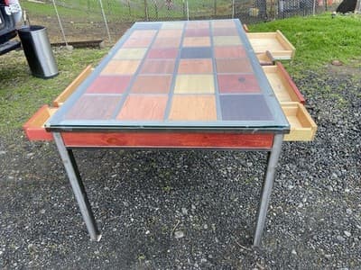 Venezia Furniture Modern Brushed Steel Table Partners Desk With Wooden Squares - Thumbnail 6