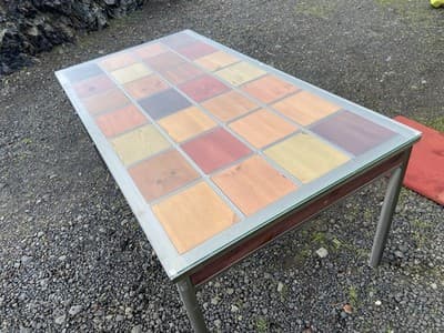 Venezia Furniture Modern Brushed Steel Table Partners Desk With Wooden Squares - Thumbnail 8