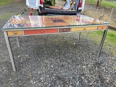 Venezia Furniture Modern Brushed Steel Table Partners Desk With Wooden Squares - Image 1