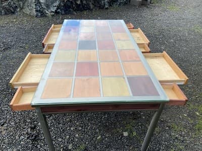 Venezia Furniture Modern Brushed Steel Table Partners Desk With Wooden Squares - Thumbnail 12