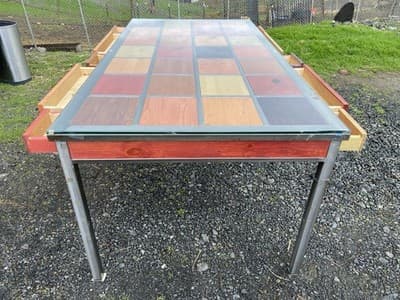 Venezia Furniture Modern Brushed Steel Table Partners Desk With Wooden Squares - Thumbnail 14