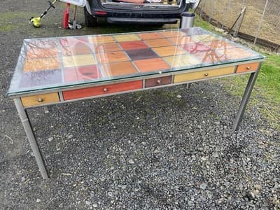 Venezia Furniture Modern Brushed Steel Table Partners Desk With Wooden Squares - Thumbnail 13