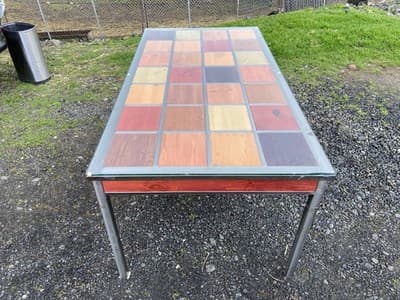 Venezia Furniture Modern Brushed Steel Table Partners Desk With Wooden Squares - Thumbnail 3