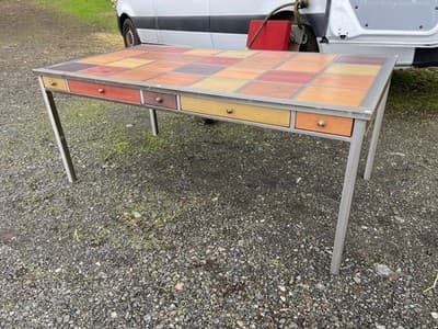 Venezia Furniture Modern Brushed Steel Table Partners Desk With Wooden Squares - Thumbnail 17