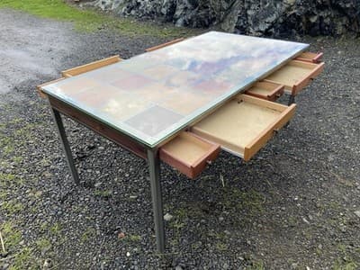 Venezia Furniture Modern Brushed Steel Table Partners Desk With Wooden Squares - Thumbnail 11