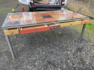 Venezia Furniture Modern Brushed Steel Table Partners Desk With Wooden Squares - Thumbnail 19