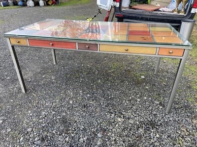 Venezia Furniture Modern Brushed Steel Table Partners Desk With Wooden Squares - Thumbnail 15